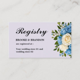 Cartão De Informações Registro Floral de Casamento Azul e Branco
