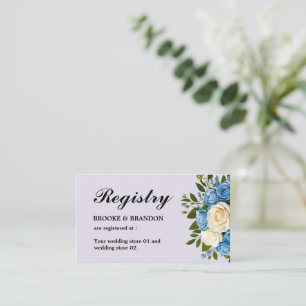 Cartão De Informações Registro Floral de Casamento Azul e Branco