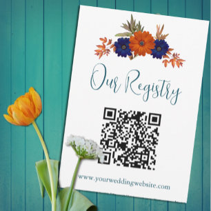 Cartão De Informações Registro Rustic Autumn Orange Blue Floral Wedding