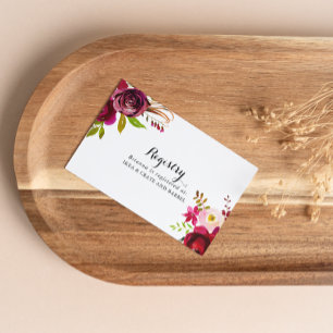 Cartão De Informações Registro Rustic Blush Burgundy Floral Wedding Gift