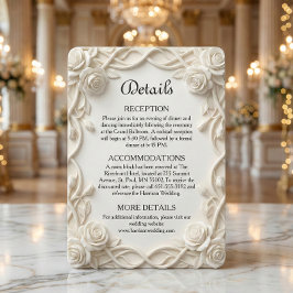 Cartão De Informações Relevo Floral de Gesso Falso Elegante para Casamen