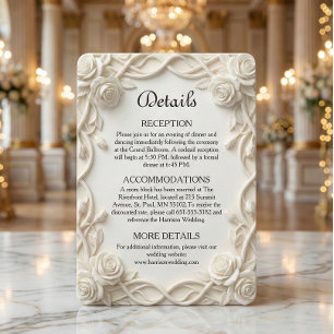 Cartão De Informações Relevo Floral de Gesso Falso Elegante para Casamen