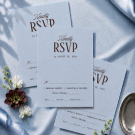 Cartão De Informações Resposta de Casamento Azul Gelo e Marrom Tradicion