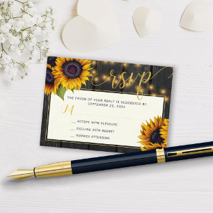 Cartão De Informações Resposta de casamento elegante de girassol rústico