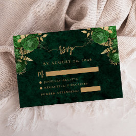 Cartão De Informações Resposta de Casamento em Ágata Floral Dourada Verd