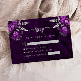 Cartão De Informações Resposta de Casamento em Rotina Floral Prata Roxo 