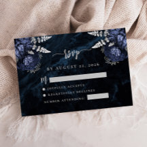 Resposta de Casamento Floral Azul Marinho em Prata