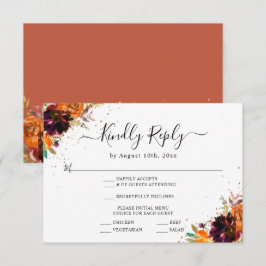 Cartão De Informações Resposta de Casamento Floral de Outono Teracota