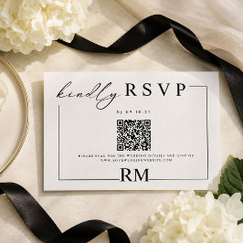 Cartão De Informações Resposta de Casamento Preto e Branco Moderno