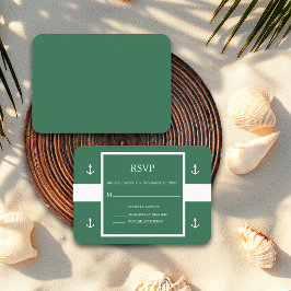 Cartão De Informações Resposta de Casamento Verde Branco Âncora Listras
