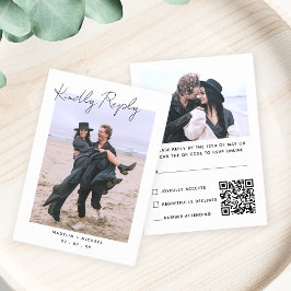Cartão De Informações Resposta de Código QR de Foto de Casamento de RSVP
