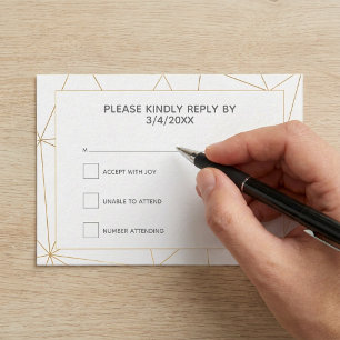 Cartão De Informações Resposta de RSVP geométrica Dourada