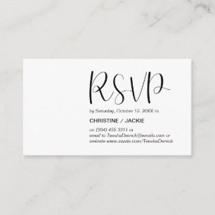 Cartão De Informações Resposta de RSVP, Script Preto e Mínimo Moderno