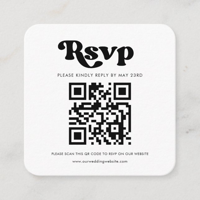 Cartão De Informações Resposta RSVP com código QR retrô elegante (Frente)