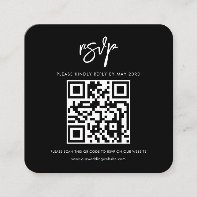 Cartão De Informações Resposta RSVP contemporânea em código QR preto (Frente)