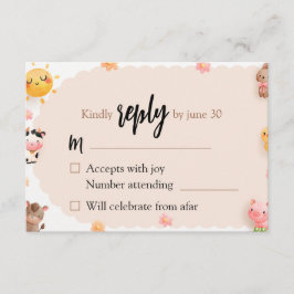 Cartão De Informações Resposta RSVP de Chá de fraldas de Animais de Cria