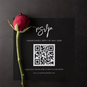 Cartão De Informações Resposta RSVP de código QR preto moderno