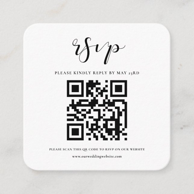 Cartão De Informações Resposta RSVP de código QR simples e elegante (Frente)