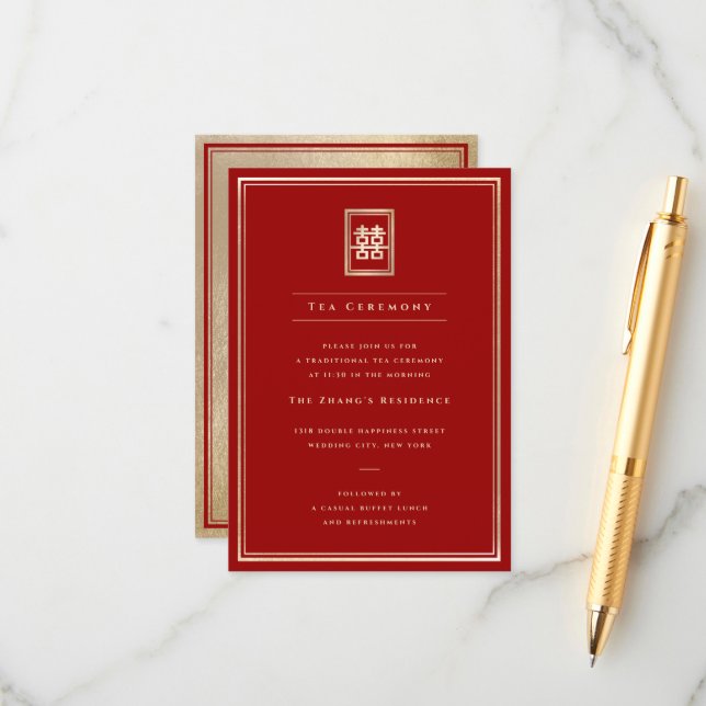 Cartão De Informações Retângulo Clássico Cerimônia de Felicidade Dupla (Frente/Verso In Situ)