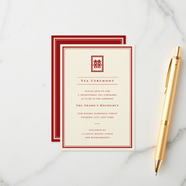 Cartão De Informações Retângulo Clássico Cerimônia de Felicidade Dupla (Frente/Verso In Situ)