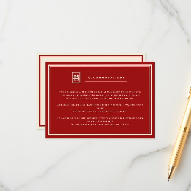 Cartão De Informações Retângulo Clássico Felicidade Dupla Casamento Chin (Frente/Verso In Situ)