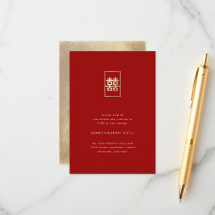 Cartão De Informações Retângulo Dourado Dupla Felicidade Casamento Chinê