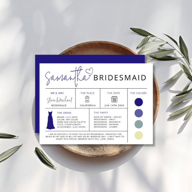 Cartão de Informações Retro Bridesmaid, Guia de Fe (Retro Bridesmaid Info Card, Bridal Party Guide Invitation)