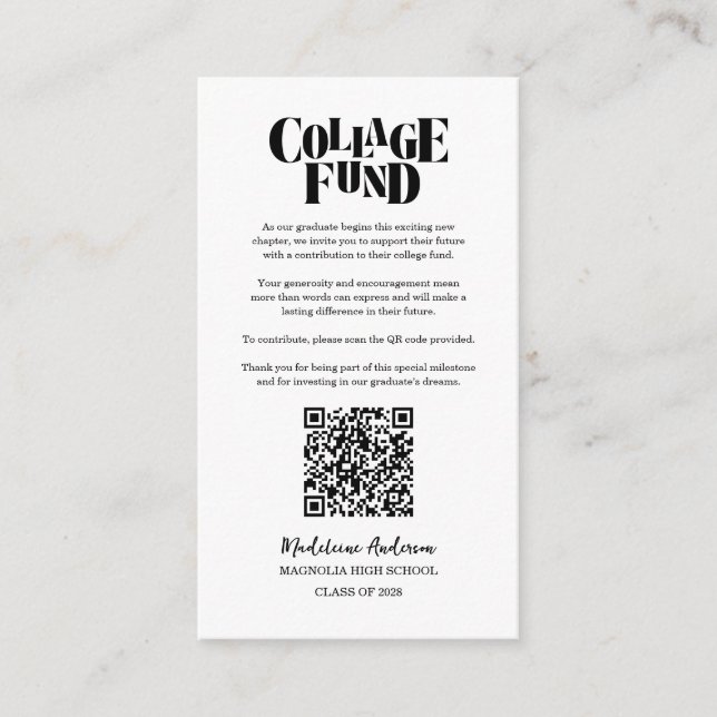 Cartão De Informações Retro College Fund Graduation Black Checkerboard (Frente)