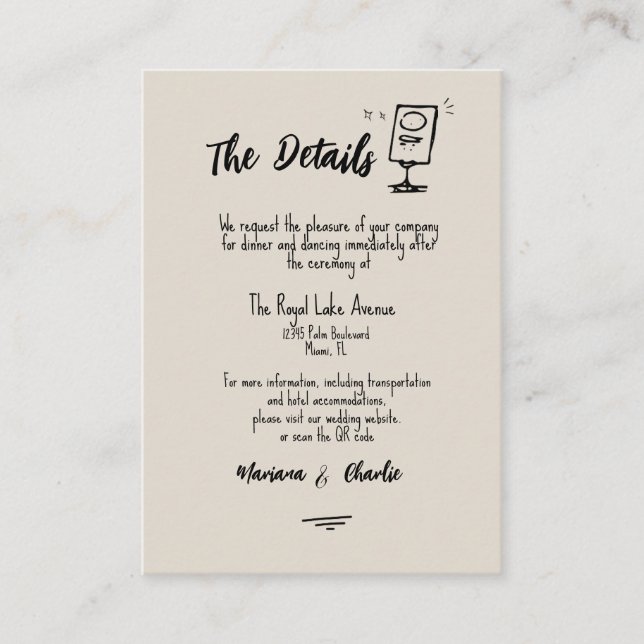 Cartão De Informações Retro Grey Hand Drawn Illustrated The Details  (Frente)