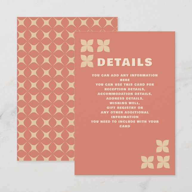 Cartão De Informações Retro Groovy 70s Padrão Terracotta Casamento (Frente/Verso)