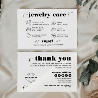 Cartão De Informações Retro Modern JewelCare Obrigado Logotipo Business