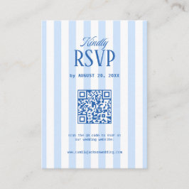 Cartão De Informações Retro Striped White & Blue Wedding RSVP Qr Code