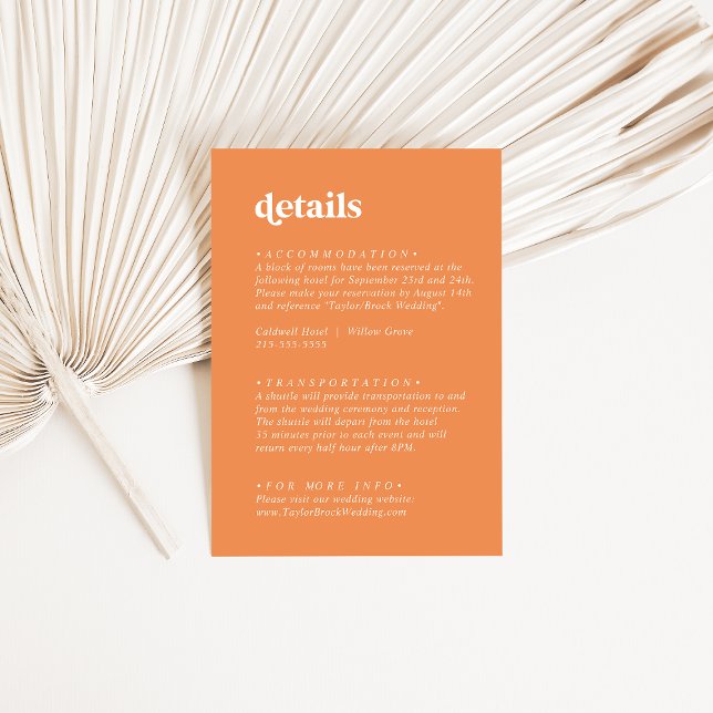 Cartão De Informações Retro Verão | Pormenores do Casamento Laranja (Criador carregado)