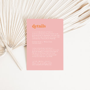 Cartão De Informações Retro Verão   Pormenores sobre casamentos cor-de-r