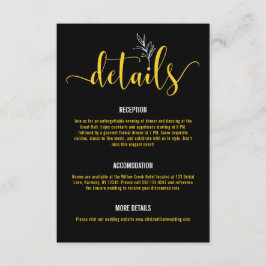 Cartão De Informações Revestimento de Casamento Botânico Dourado e Preto