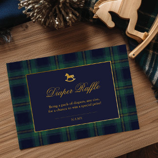 Cartão De Informações Rocking Horse Plaid Baby Shower Diaper Raffle