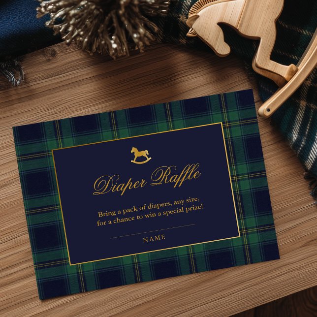 Cartão De Informações Rocking Horse Plaid Baby Shower Diaper Raffle (Criador carregado)