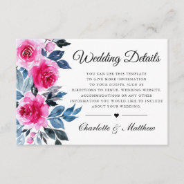 Cartão De Informações Rodas Rosa Watercolor Detalhes do Casamento Botâni