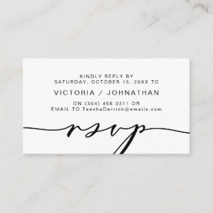 Cartão De Informações Romance Moderno, Script Negro, RSVP de Casamento