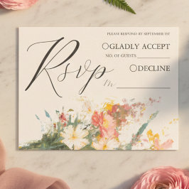 Cartão De Informações Romantic Blush Painted Floral Wedding RSVP QR Code