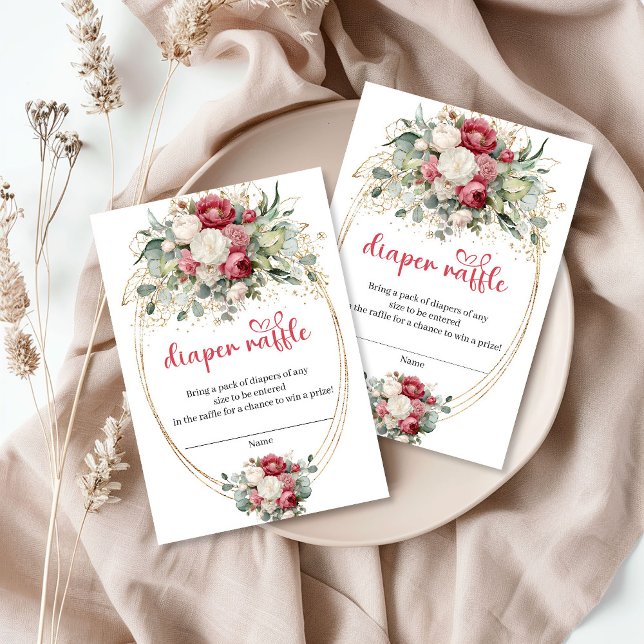 Cartão De Informações Romantic Burgundy Blush Greenery Diaper Raffle (Romantic Burgundy Blush Greenery Diaper Raffle)