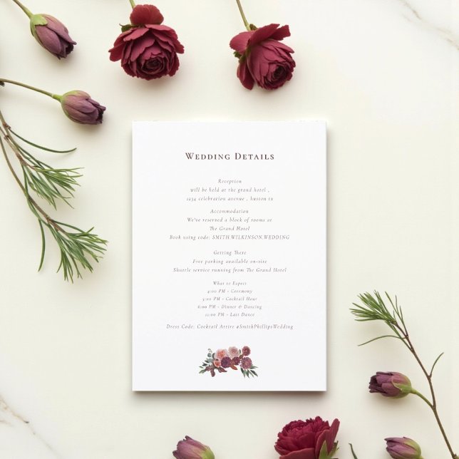 Cartão De Informações Romantic Floral Wedding Information Card (Criador carregado)