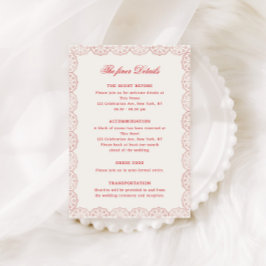 Cartão De Informações Romantic Red Vintage Monogram Crest Wedding