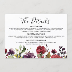 Cartão De Informações Romântica Aquarela Borgonha Vermelha Rosa Floral