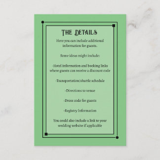 Cartão De Informações Romântica Vintage Inspirou Casamento Verde Pálido
