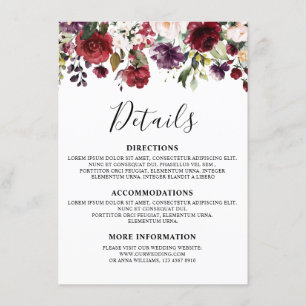 Cartão De Informações Romântico Aquarela Rosa Floral Vermelho Borgonha
