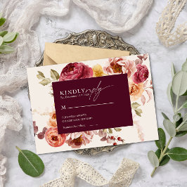 Cartão De Informações Romântico Burgundy Floral Elegante Casamento