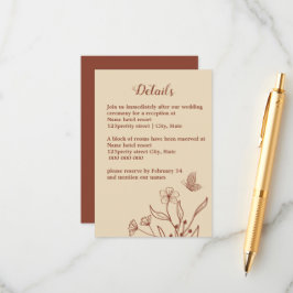 Cartão De Informações Romântico elegante floral de terracota casamento
