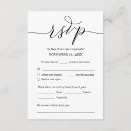 Cartão De Informações Romântico moderno, negro, Janto de casamento RSVP