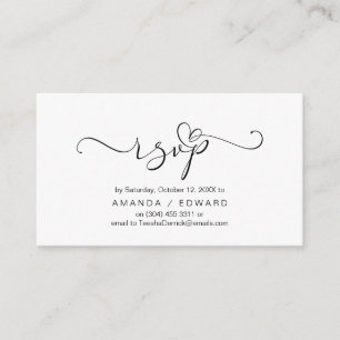 Cartão De Informações Romântico, Preto, RSVP de Convite, responder